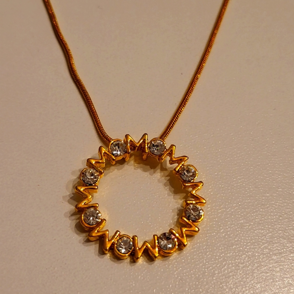 14k Gold Plated MOM NECKLACE BMNY PARADIGM diamonds on Gold snake Chain Bling